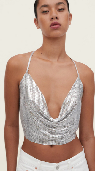 Silver Shiny Mesh Metallic Top