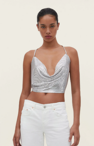 Silver Shiny Mesh Metallic Top