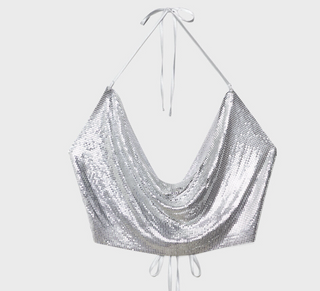 Silver Shiny Mesh Metallic Top