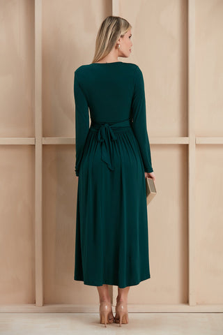 Long Belted Jersey Maxi Dress, full-length view