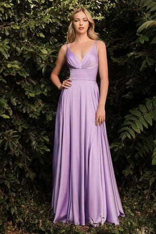 Empire Waist A-Line Satin Dress, full-length view