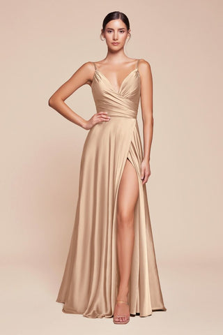 SOFT SATIN A-LINE SWEATHEART NECKLINE WITH SLIT