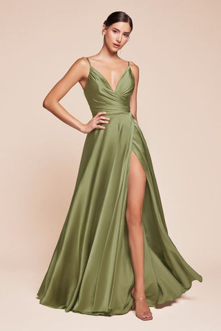 SOFT SATIN A-LINE SWEATHEART NECKLINE WITH SLIT