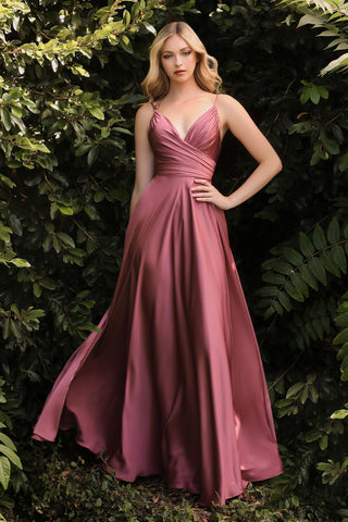 SOFT SATIN A-LINE SWEATHEART NECKLINE WITH SLIT