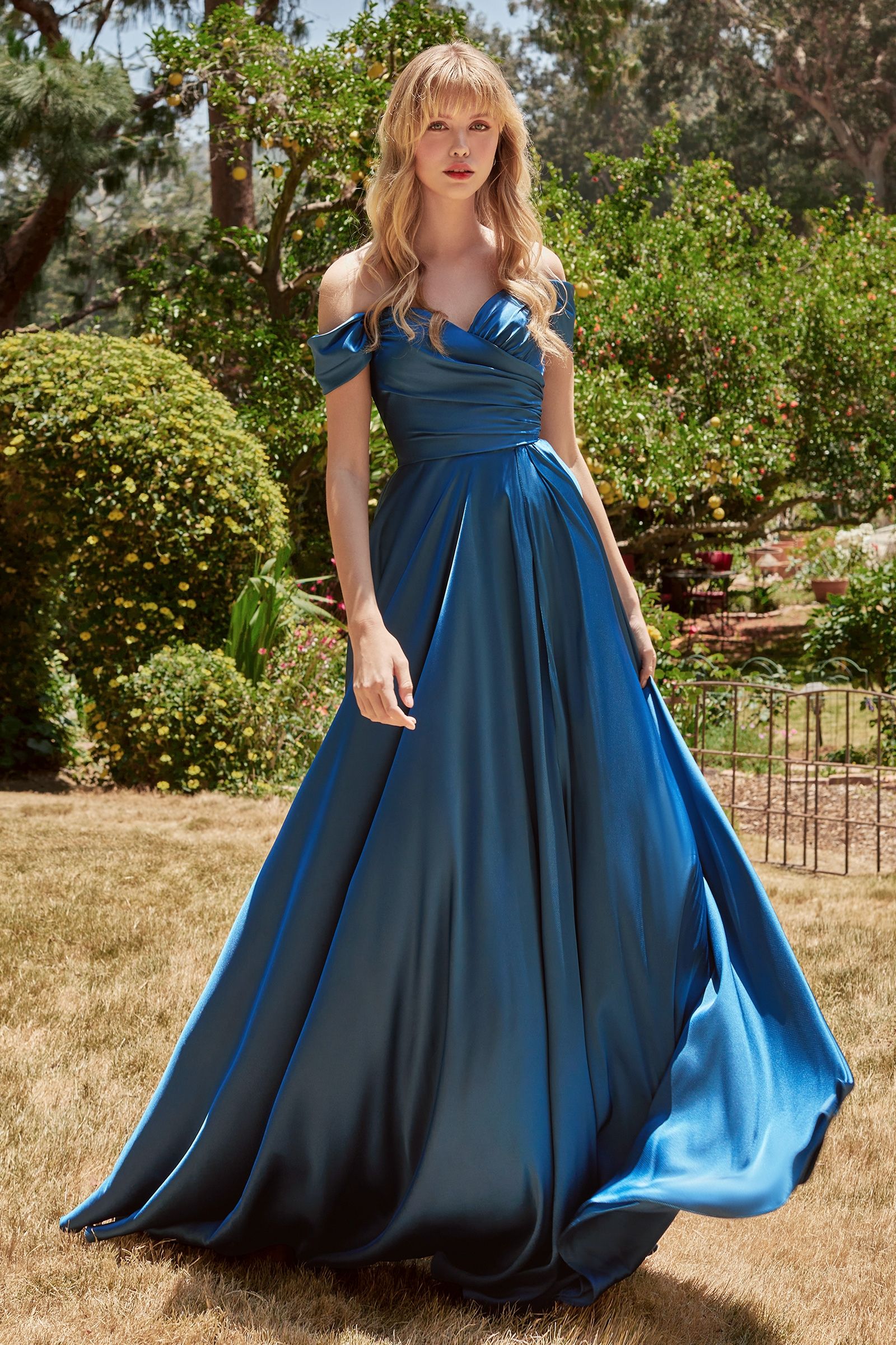 A-LINE SATIN OFF THE SHOULDER DRESS 16 / FRENCH NAVY A-LINE SATIN OFF THE SHOULDER DRESS 16 / FRENCH NAVY