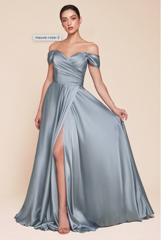 A-LINE SATIN OFF THE SHOULDER DRESS