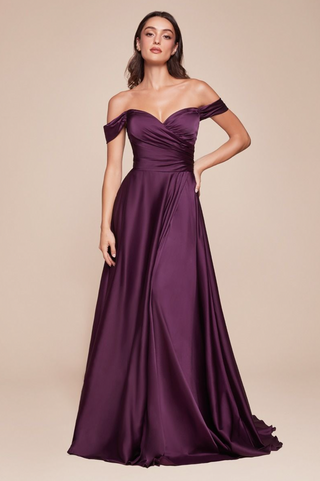 A-LINE SATIN OFF THE SHOULDER DRESS