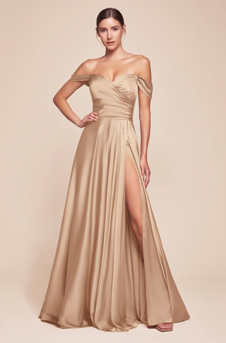 A-LINE SATIN OFF THE SHOULDER DRESS