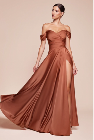 A-LINE SATIN OFF THE SHOULDER DRESS