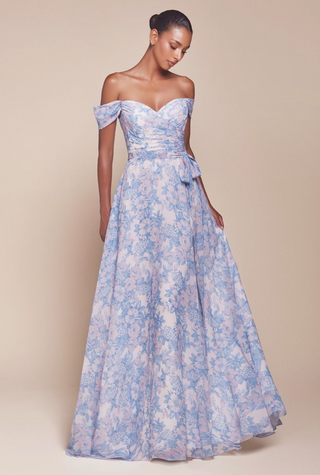 7441 OFF THE SHOULDER FLORAL PRINTED A-LINE DRESS