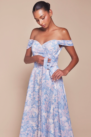 7441 OFF THE SHOULDER FLORAL PRINTED A-LINE DRESS