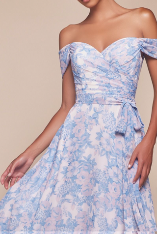 7441 OFF THE SHOULDER FLORAL PRINTED A-LINE DRESS