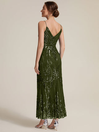 Sequin Sleeveless Sheath Midi Cocktail Dress