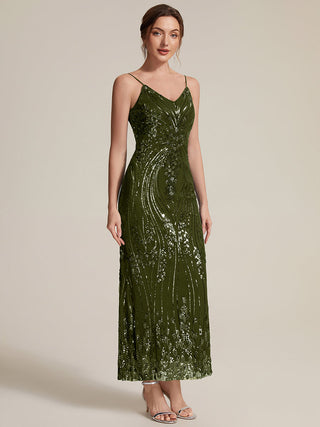 Sequin Sleeveless Sheath Midi Cocktail Dress