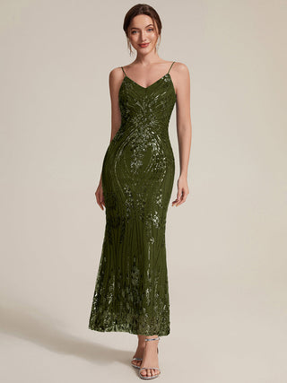 Sequin Sleeveless Sheath Midi Cocktail Dress