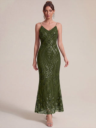 Sequin Sleeveless Sheath Midi Cocktail Dress