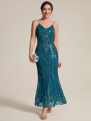 Sequin Sleeveless Sheath Midi Cocktail Dress