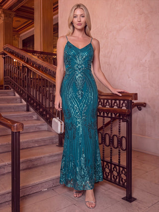 Sequin Sleeveless Sheath Midi Cocktail Dress