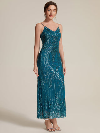 Sequin Sleeveless Sheath Midi Cocktail Dress