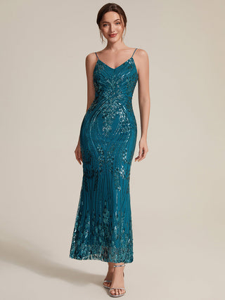 Sequin Sleeveless Sheath Midi Cocktail Dress