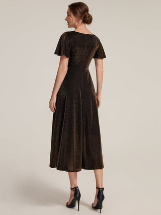 Short Sleeve Ruffle A-Line High Stretch Cross-over Cocktail Dresses