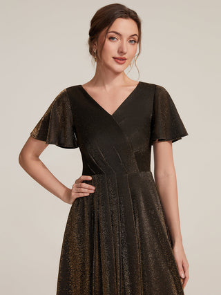 Short Sleeve Ruffle A-Line High Stretch Cross-over Cocktail Dresses
