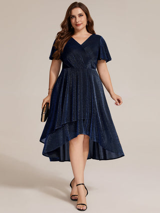 Short Sleeve Ruffle A-Line High Stretch Cross-over Cocktail Dresses