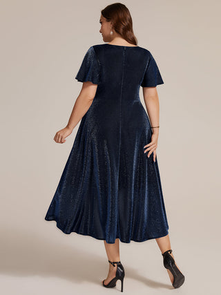 Short Sleeve Ruffle A-Line High Stretch Cross-over Cocktail Dresses