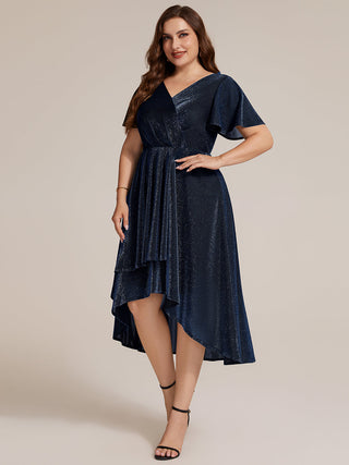 Short Sleeve Ruffle A-Line High Stretch Cross-over Cocktail Dresses