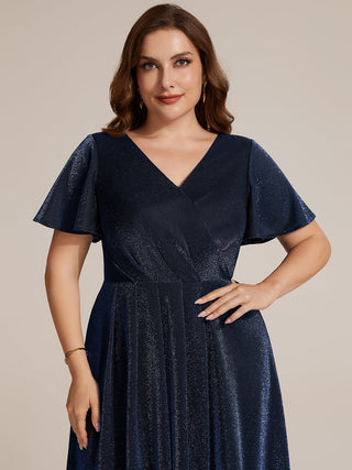 Short Sleeve Ruffle A-Line High Stretch Cross-over Cocktail Dresses