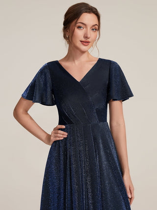 Short Sleeve Ruffle A-Line High Stretch Cross-over Cocktail Dresses