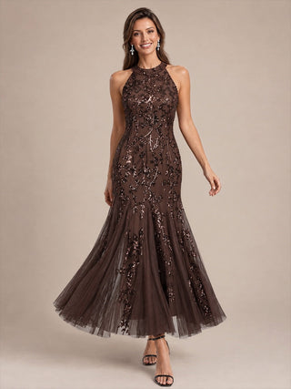 Sleeveless Sequin Maxi Length Cocktail Dresses