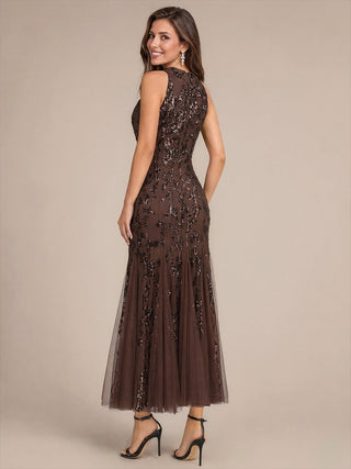 Sleeveless Sequin Maxi Length Cocktail Dresses
