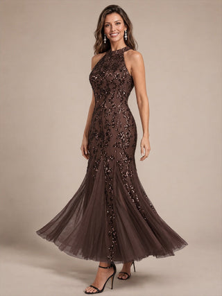 Sleeveless Sequin Maxi Length Cocktail Dresses