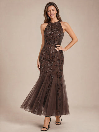 Sleeveless Sequin Maxi Length Cocktail Dresses