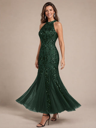 Sleeveless Sequin Maxi Length Cocktail Dresses