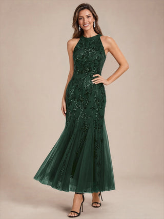 Sleeveless Sequin Maxi Length Cocktail Dresses