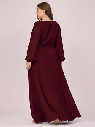 Long Sleeve A-Line Floor Length Deep V-Neck Evening Dresses