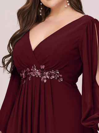 Long Sleeve A-Line Floor Length Deep V-Neck Evening Dresses