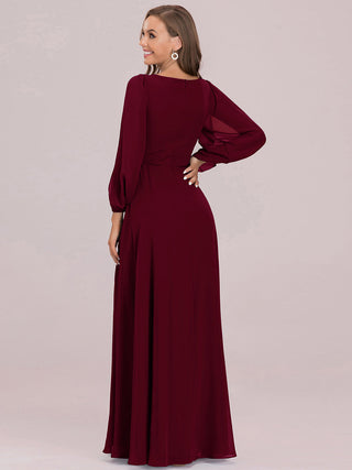 Long Sleeve A-Line Floor Length Deep V-Neck Evening Dresses