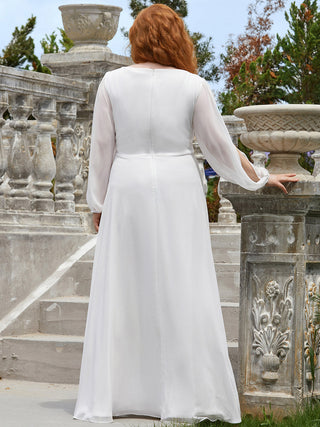 Long Sleeve A-Line Floor Length Deep V-Neck Evening Dresses