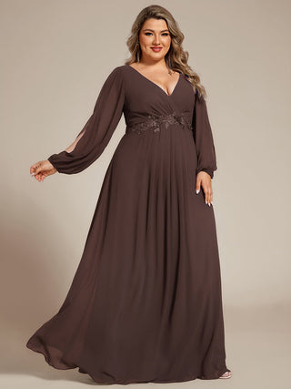 Long Sleeve A-Line Floor Length Deep V-Neck Evening Dresses