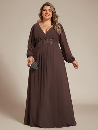 Long Sleeve A-Line Floor Length Deep V-Neck Evening Dresses