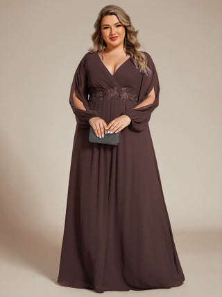 Long Sleeve A-Line Floor Length Deep V-Neck Evening Dresses