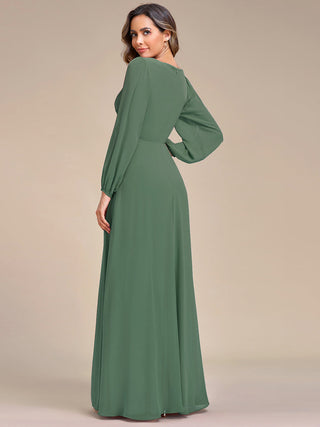 Long Sleeve A-Line Floor Length Deep V-Neck Evening Dresses