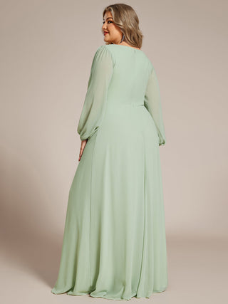 Long Sleeve A-Line Floor Length Deep V-Neck Evening Dresses