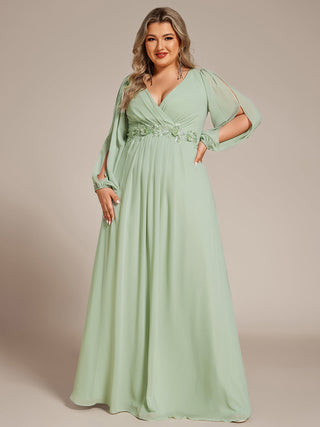 Long Sleeve A-Line Floor Length Deep V-Neck Evening Dresses