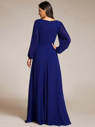 Long Sleeve A-Line Floor Length Deep V-Neck Evening Dresses