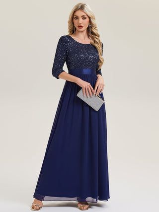 3/4 Sleeve Sequin Patchwork A-Line Floor Length Evening Dresses