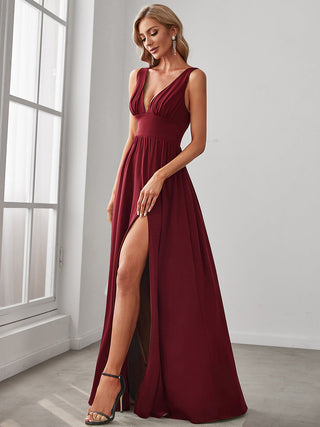 Sleeveless Bridesmaid Dresses with Deep V Neck and A Line